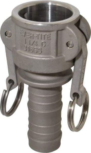 EVER-TITE Coupling Products - 1-1/4" Stainless Steel Cam & Groove Suction & Discharge Hose Female Coupler Hose Shank - Part C, 250 Max psi - Benchmark Tooling