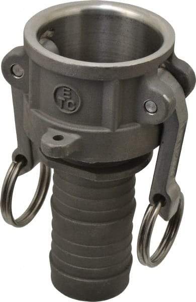 EVER-TITE Coupling Products - 1-1/2" Stainless Steel Cam & Groove Suction & Discharge Hose Female Coupler Hose Shank - Part C, 250 Max psi - Benchmark Tooling