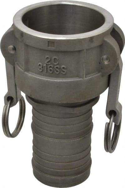 EVER-TITE Coupling Products - 2" Stainless Steel Cam & Groove Suction & Discharge Hose Female Coupler Hose Shank - Part C, 250 Max psi - Benchmark Tooling