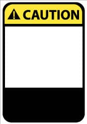 NMC - Accident Prevention Label, Header: CAUTION - Legend: CAUTION, English, Black, Yellow & White, 5" Long x 3" High, Sign Muscle Finish - Benchmark Tooling