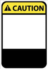 NMC - Accident Prevention Label, Header: CAUTION - Legend: CAUTION, English, Black, Yellow & White, 5" Long x 3" High, Sign Muscle Finish - Benchmark Tooling