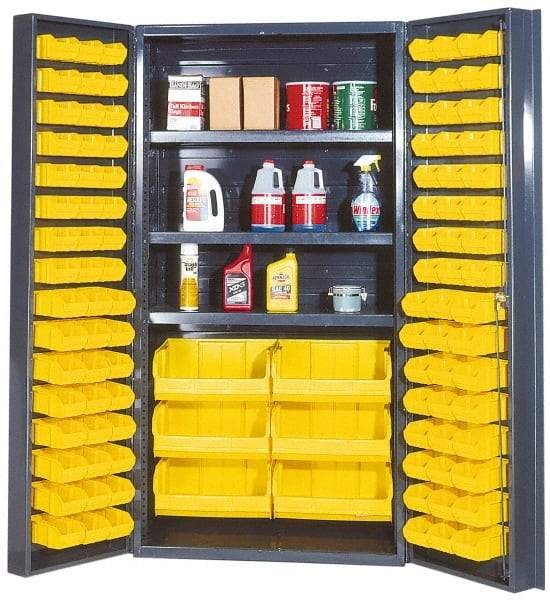Quantum Storage - 3 Shelf 102 Bin Storage Cabinet - Steel, 36" Wide x 24" Deep x 72" High, Gray - Benchmark Tooling