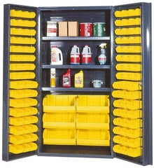 Quantum Storage - 3 Shelf 102 Bin Storage Cabinet - Steel, 36" Wide x 24" Deep x 72" High, Gray - Benchmark Tooling