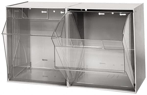 Quantum Storage - 23-5/8" Wide x 13-7/8" High x 11-7/8" Deep, Small Parts Tip Out Stacking Bin Organizer - Polystyrene Frame, 2 Compartments, 11-1/16" Wide x 13-5/8" High x 8-7/8" Deep Bin - Benchmark Tooling