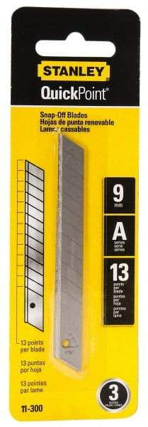 Stanley - 3 Piece Steel Utility Knife Blade - 3-1/2" OAL, 0.017" Blade Thickness - Benchmark Tooling