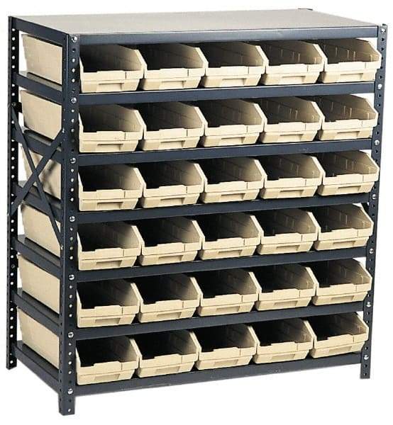 Quantum Storage - 2,100 Lb Capacity, 12" Deep x 36" Wide x 39" High, Steel Floor Rack - 1 Side, 48 Red Polyethylene/Polypropylene Bins - Benchmark Tooling