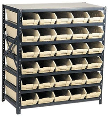 Quantum Storage - 2,100 Lb Capacity, 12" Deep x 36" Wide x 39" High, Steel Floor Rack - 1 Side, 24 Blue Polyethylene/Polypropylene Bins - Benchmark Tooling