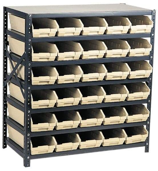 Quantum Storage - 2,100 Lb Capacity, 18" Deep x 36" Wide x 39" High, Steel Floor Rack - 1 Side, 48 Green Polyethylene/Polypropylene Bins - Benchmark Tooling