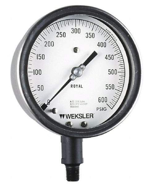 Weksler Instruments - 2-1/2" Dial, 1/4 Thread, 0-60 Scale Range, Pressure Gauge - Lower Connection Mount, Accurate to 5% of Scale - Benchmark Tooling