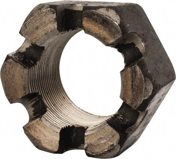 Value Collection - 2-12 UNF Grade 2 Steel Slotted Locknut - 3" Width Across Flats, 1-23/32" High, Uncoated - Benchmark Tooling