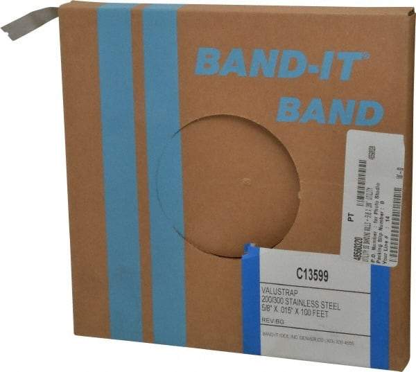 Made in USA - Grade 200 to 300, Stainless Steel Banding Strap Roll - 5/8" Wide x 0.015" Thick - Benchmark Tooling