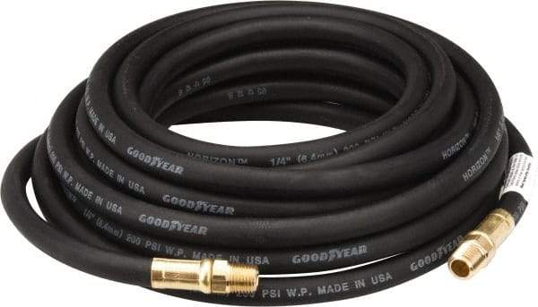 Continental ContiTech - 1/4" ID x 1/2" OD 25' Long Multipurpose Air Hose - MNPT x MNPT Ends, 200 Working psi, -40 to 190°F, 1/4" Fitting, Black - Benchmark Tooling