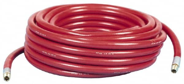 Made in USA - 3/8" ID x 5/8" OD 50' Long Multipurpose Air Hose - MNPT x MNPT Ends, 300 Working psi, -10 to 150°F, 1/4" Fitting, Yellow - Benchmark Tooling