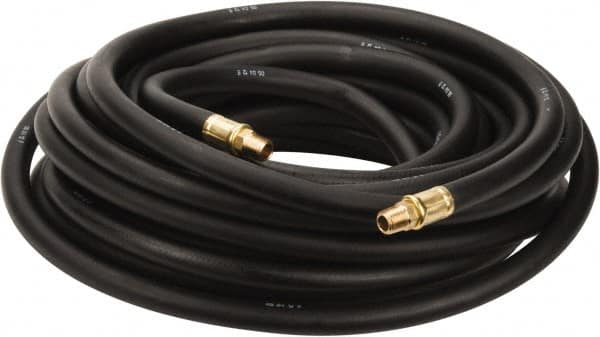 Continental ContiTech - 3/8" ID x 0.688" OD 50' Long Oil Resistant Air Hose - MNPT x MNPT Ends, 300 Working psi, -20 to 190°F, 1/4" Fitting, Black - Benchmark Tooling