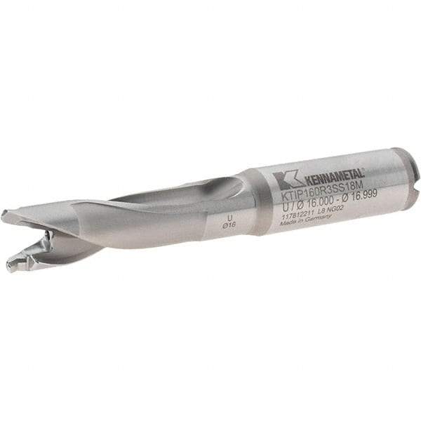 Kennametal - 16 to 16.99mm Diam, 3xD, 51mm Max Depth, 18mm Shank Diam, 70mm Flute, 122mm OAL, Replaceable Tip Drill - KTIP1600HPM Insert, U Seat Size, Series KenTIP - Benchmark Tooling