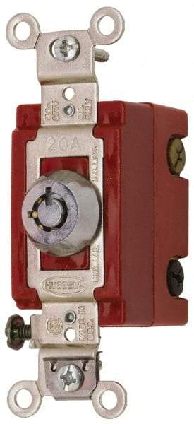 Hubbell Wiring Device-Kellems - 120 to 277 VAC, 20 Amp at 125 Volt, 22 Amp at 250 Volt, SPDT, 6 Tumbler Barrel Key Switch - Clip and Screw Terminal, 7/8 Inch Mount Hole Diameter, On-Off Sequence - Benchmark Tooling