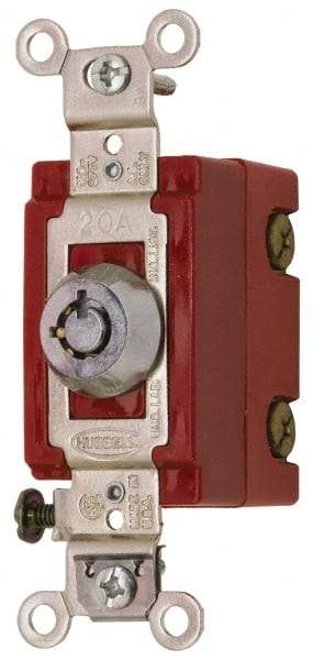 Hubbell Wiring Device-Kellems - 120 to 277 VAC, 20 Amp at 125 Volt, 20 Amp at 250 Volt, SPST, 6 Tumbler Barrel Key Switch - Clip and Screw Terminal, 7/8 Inch Mount Hole Diameter, On-Off Sequence - Benchmark Tooling