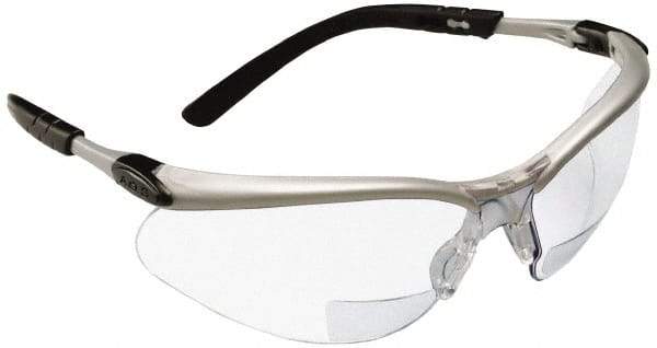 3M - +2.5, Clear Lenses, Scratch Resistant, Framed Magnifying Safety Glasses - UV Protection, Adjustable Temples, Silver/Black Plastic Frame, ANSI Z87.1-2010 - Benchmark Tooling