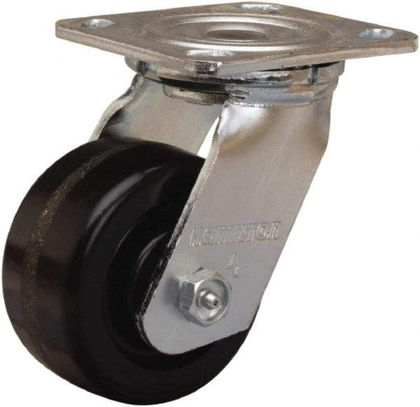 Hamilton - 4" Diam x 2" Wide x 5-5/8" OAH Top Plate Mount Swivel Caster - Phenolic, 800 Lb Capacity, Straight Roller Bearing, 4 x 4-1/2" Plate - Benchmark Tooling