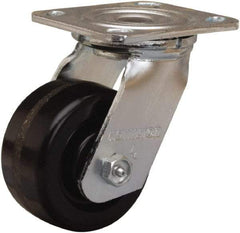 Hamilton - 4" Diam x 2" Wide x 5-5/8" OAH Top Plate Mount Swivel Caster - Phenolic, 800 Lb Capacity, Straight Roller Bearing, 4 x 4-1/2" Plate - Benchmark Tooling