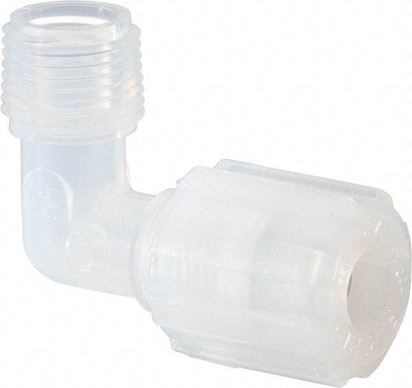 NewAge Industries - 3/8" Tube OD, PFA PTFE Plastic Compression Tube Male Elbow - 3/8 NPT Pipe, 500°F Max, 3/8 Thread - Benchmark Tooling