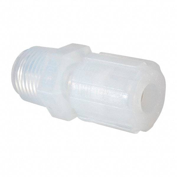 NewAge Industries - 3/8" Tube OD, PFA PTFE Plastic Compression Tube Male Elbow - 1/2 NPT Pipe, 500°F Max, 1/2 Thread - Benchmark Tooling