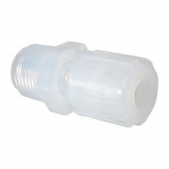 NewAge Industries - 3/8" Tube OD, PFA PTFE Plastic Compression Tube Male Elbow - 1/2 NPT Pipe, 500°F Max, 1/2 Thread - Benchmark Tooling