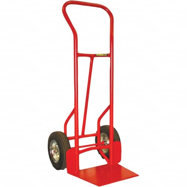 Wesco Industrial Products - 900 Lb Capacity 53" OAH Hand Truck - 13 x 17-1/2" Base Plate, Swept Back, Continuous Handle, Steel, Solid Rubber Wheels - Benchmark Tooling
