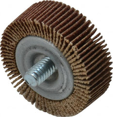 Merit Abrasives - 1-1/2" Diam x 1/2" Face Width, Medium Aluminum Oxide Coated Mounted Flap Wheel - 1/4-20 Threaded Mount, 80 Grit, 25,000 Max RPM - Benchmark Tooling