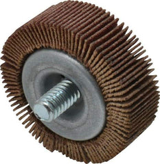 Merit Abrasives - 1-1/2" Diam x 1/2" Face Width, Fine Aluminum Oxide Coated Mounted Flap Wheel - 1/4-20 Threaded Mount, 120 Grit, 25,000 Max RPM - Benchmark Tooling