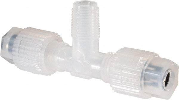 NewAge Industries - 1/4" Tube OD, PFA PTFE Plastic Compression Tube Male Branch Tee - 1/8 NPT Pipe, 500°F Max, 1/8 Thread - Benchmark Tooling