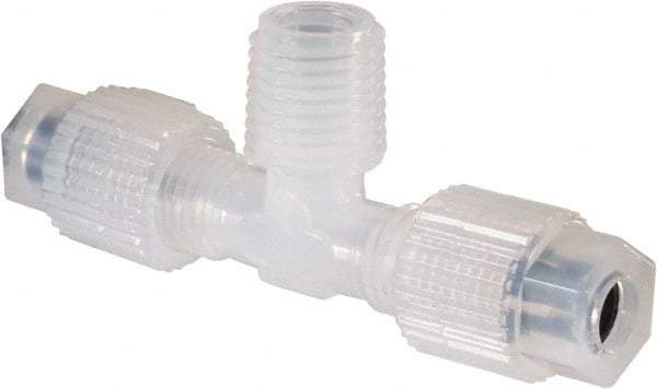 NewAge Industries - 1/4" Tube OD, PFA PTFE Plastic Compression Tube Male Branch Tee - 1/4 NPT Pipe, 500°F Max, 1/4 Thread - Benchmark Tooling