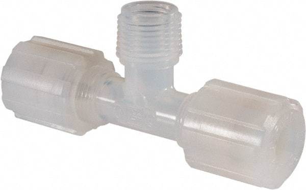 NewAge Industries - 3/8" Tube OD, PFA PTFE Plastic Compression Tube Male Branch Tee - 3/8 NPT Pipe, 500°F Max, 3/8 Thread - Benchmark Tooling