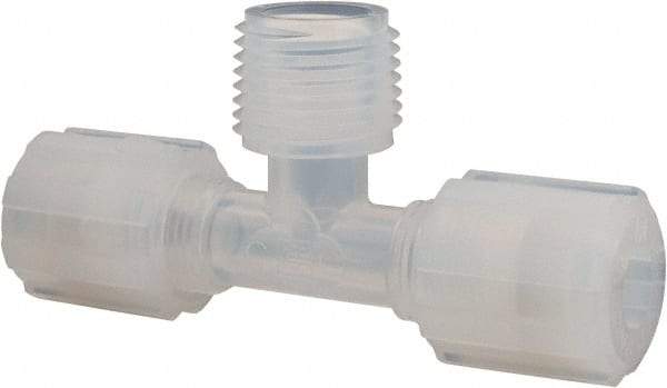 NewAge Industries - 3/8" Tube OD, PFA PTFE Plastic Compression Tube Male Branch Tee - 1/2 NPT Pipe, 500°F Max, 1/2 Thread - Benchmark Tooling