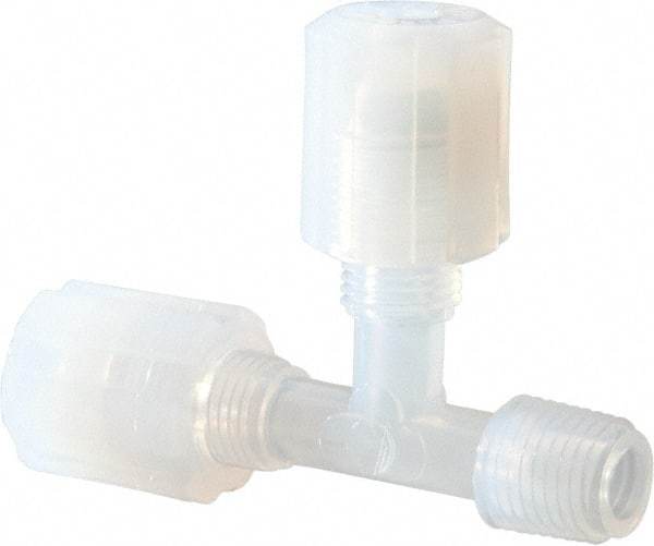 NewAge Industries - 1/4" Tube OD, PFA PTFE Plastic Compression Tube Male Run Tee - 1/4 NPT Pipe, 500°F Max, 1/4 Thread - Benchmark Tooling