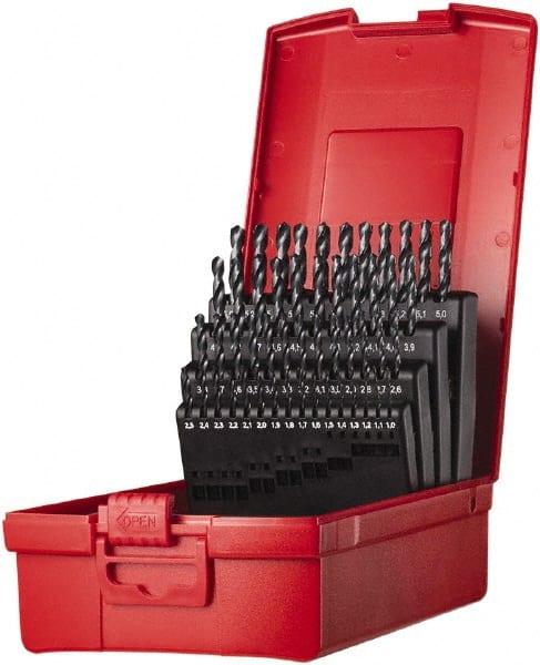 DORMER - 1 to 6mm, 118° Point, Oxide Finish, High Speed Steel Jobber Length Drill Bit Set - Benchmark Tooling