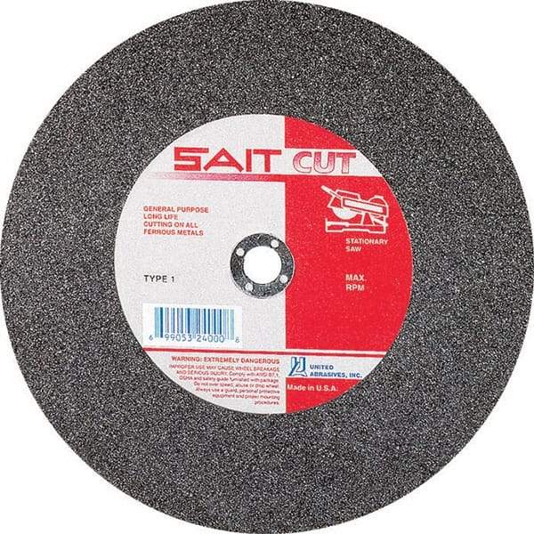 Sait - 10" 36 Grit Aluminum Oxide Cutoff Wheel - 1/8" Thick, 5/8" Arbor, 6,100 Max RPM, Use with Stationary Tools - Benchmark Tooling