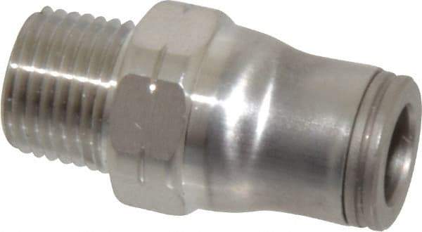 Legris - 1/4" Outside Diam, 1/8 NPT, Stainless Steel Push-to-Connect Male Connector - 435 Max psi, Tube to Male NPT Connection, FKM O-Ring - Benchmark Tooling