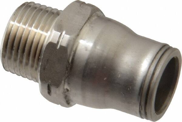 Legris - 1/2" Outside Diam, 3/8 NPT, Stainless Steel Push-to-Connect Male Connector - 435 Max psi, Tube to Male NPT Connection, FKM O-Ring - Benchmark Tooling