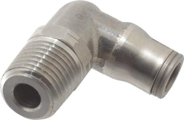 Legris - 1/4" Outside Diam, 1/4 NPT, Stainless Steel Push-to-Connect Male Elbow - 290 Max psi, Tube to Male NPT Connection, FKM O-Ring - Benchmark Tooling