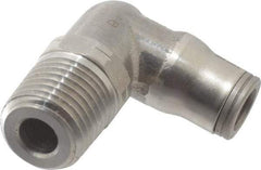 Legris - 1/4" Outside Diam, 1/4 NPT, Stainless Steel Push-to-Connect Male Elbow - 290 Max psi, Tube to Male NPT Connection, FKM O-Ring - Benchmark Tooling