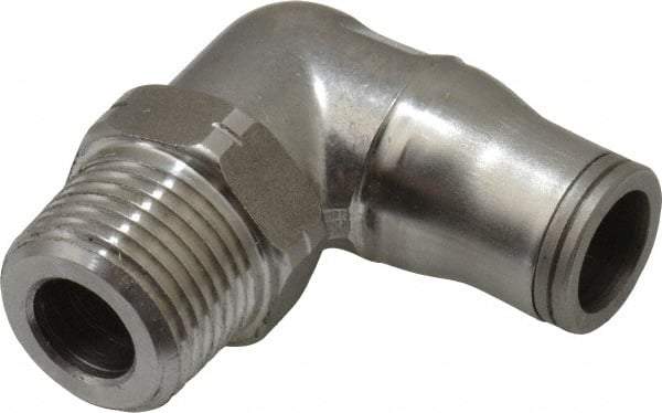 Legris - 3/8" Outside Diam, 3/8 NPT, Stainless Steel Push-to-Connect Male Elbow - 435 Max psi, Tube to Male NPT Connection, FKM O-Ring - Benchmark Tooling