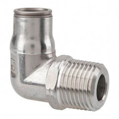 Legris - 1/2" Outside Diam, 1/2 NPT, Stainless Steel Push-to-Connect Male Elbow - 435 Max psi, Tube to Male NPT Connection, FKM O-Ring - Benchmark Tooling
