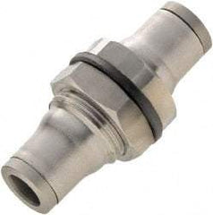 Legris - 1/2" Outside Diam, Stainless Steel Push-to-Connect Bulkhead Union - 435 Max psi, Tube to Tube Connection, FKM O-Ring - Benchmark Tooling