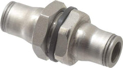 Legris - 1/4" Outside Diam, Stainless Steel Push-to-Connect Bulkhead Union - 435 Max psi, FKM O-Ring, Tube to Tube - Benchmark Tooling