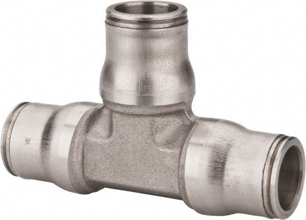 Legris - 1/2" Outside Diam, Stainless Steel Push-to-Connect Union Tee - 435 Max psi, Tube to Tube Connection, FKM O-Ring - Benchmark Tooling