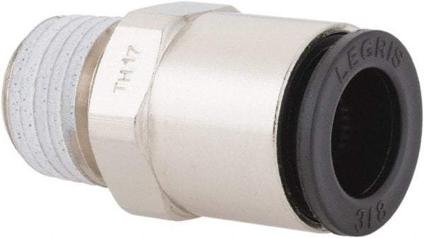 Legris - 3/8" Outside Diam, 1/4 NPT, Nickel Plated Brass Push-to-Connect Tube Male Connector - 290 Max psi - Benchmark Tooling