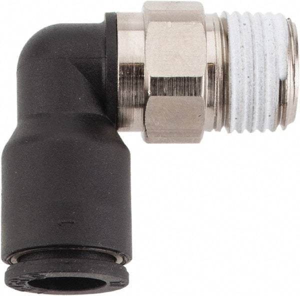 Legris - 1/4" OD, 1/8 NPT, Nylon/Nickel Plated Brass Push-to-Connect Male Elbow - 290 Max psi - Benchmark Tooling