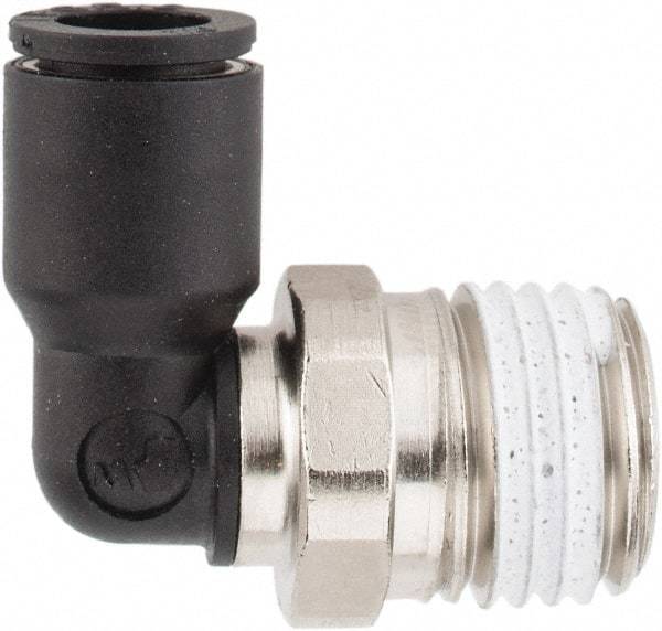 Legris - 1/4" OD, 1/4 NPT, Nylon/Nickel Plated Brass Push-to-Connect Male Elbow - 290 Max psi - Benchmark Tooling