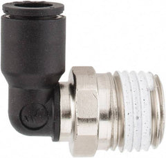 Legris - 1/4" OD, 1/4 NPT, Nylon/Nickel Plated Brass Push-to-Connect Male Elbow - 290 Max psi - Benchmark Tooling